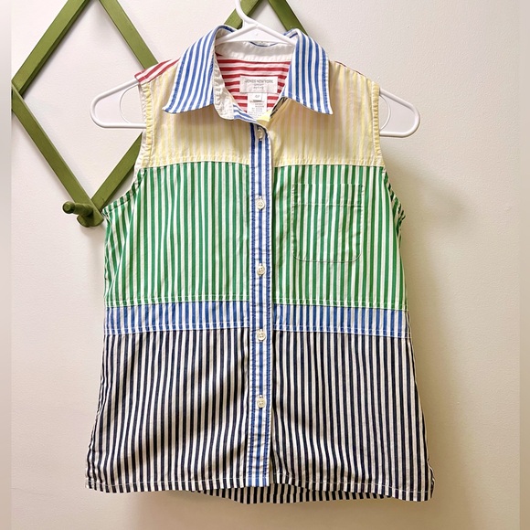 Vintage Tops - 90s Vintage 🌈 Jones New York Sport Rainbow Stripe Sleeveless Button-Up Blouse